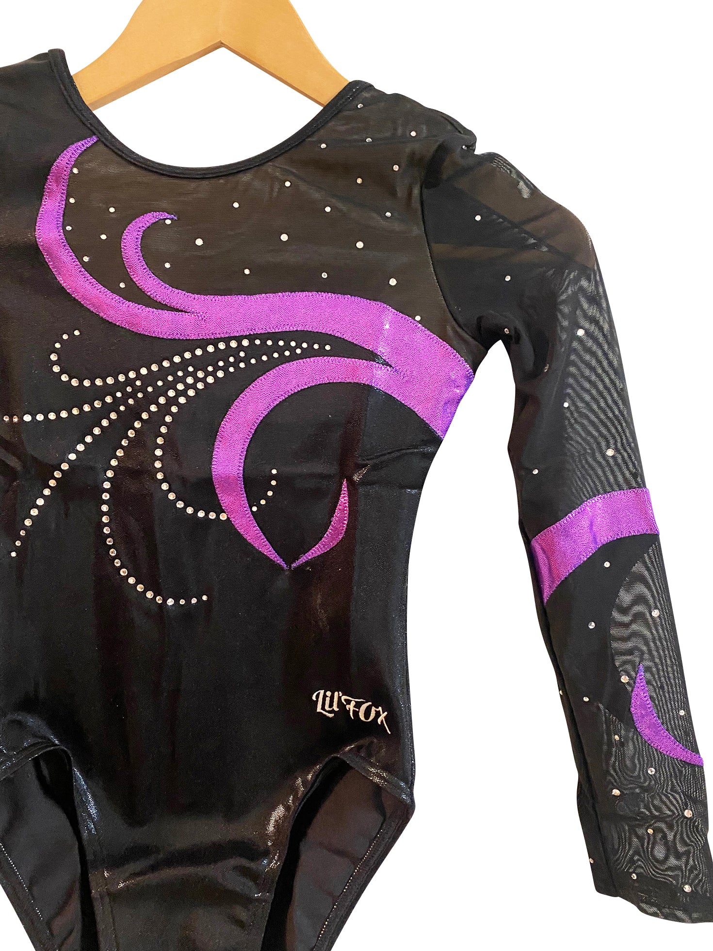 BLACK & GRAPE SWIRL MYSTIQUE WITH MESH & CRYSTALS LONG SLEEVE
