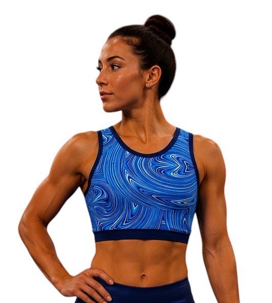 Lil'Fox Blue & Navy Swirl Lycra Crop Top