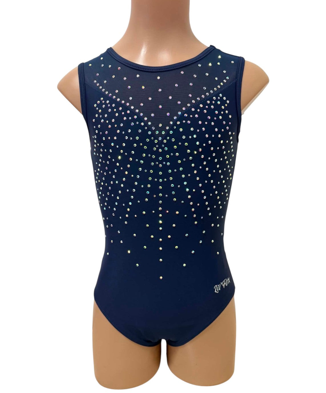 Lil'Fox Navy Vitality Lycra & Mesh Sleeveless Gymnastics Leotard with Crystals