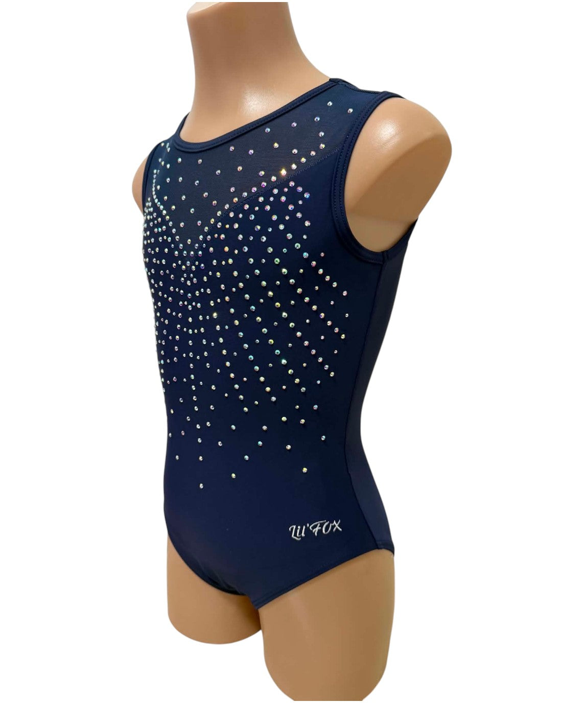 Lil'Fox Navy Vitality Lycra & Mesh Sleeveless Gymnastics Leotard with Crystals