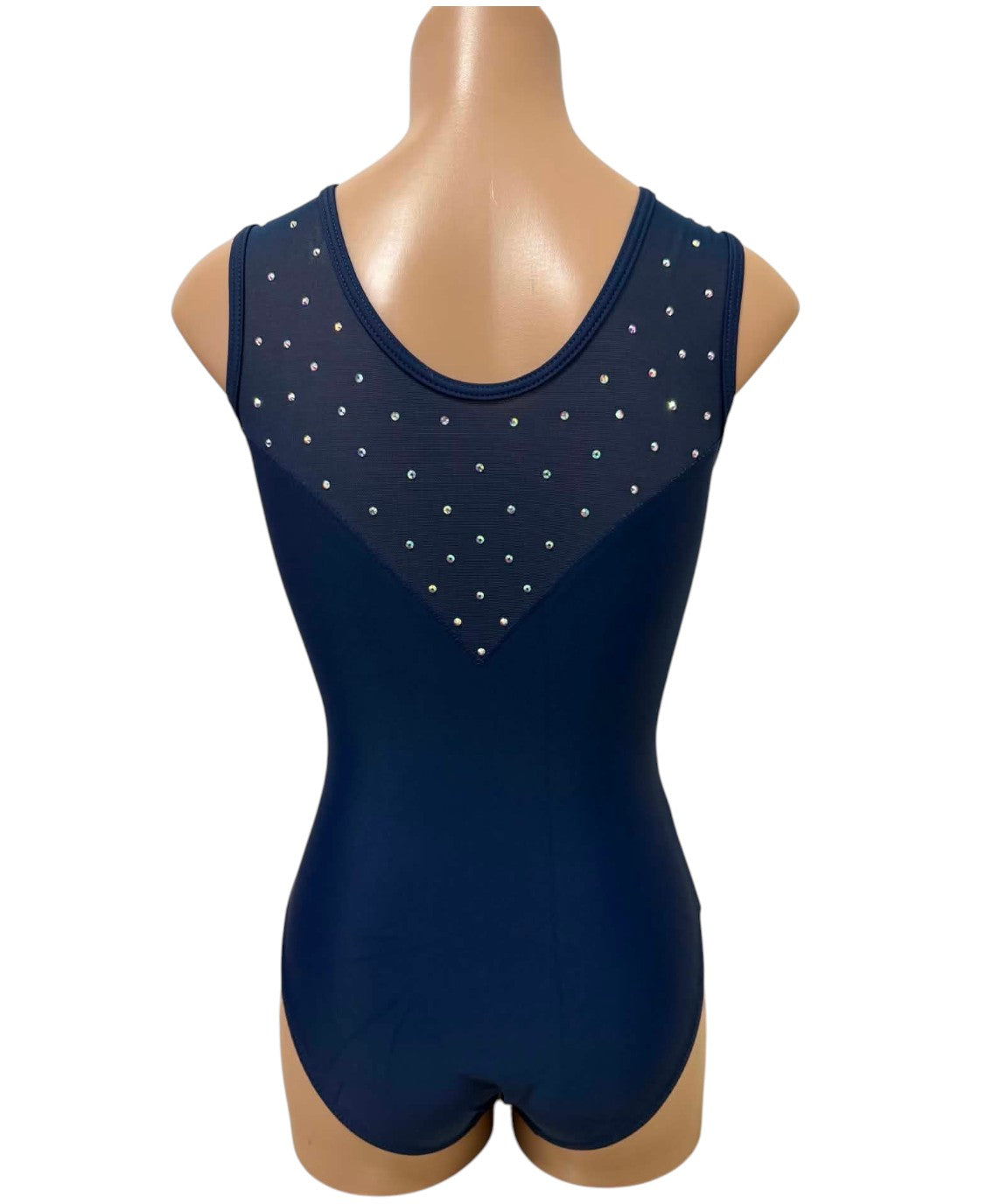 Lil'Fox Navy Vitality Lycra & Mesh Sleeveless Gymnastics Leotard with Crystals