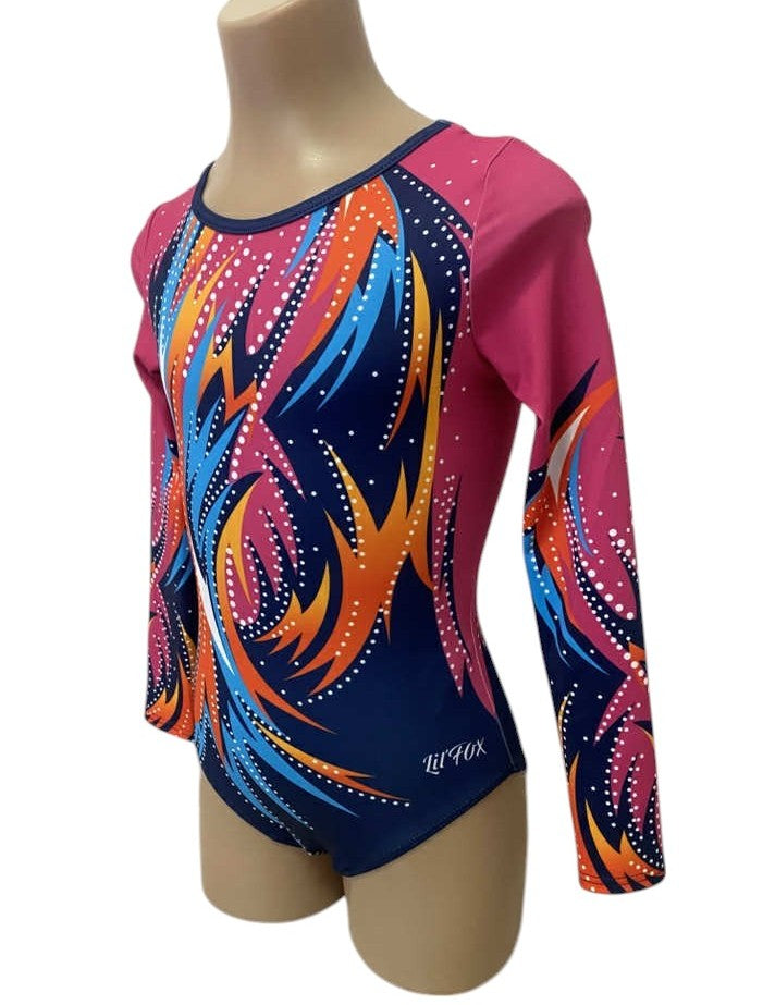 Lil'Fox Pink Illusion Long Sleeve Lycra Gymnastics Leotard