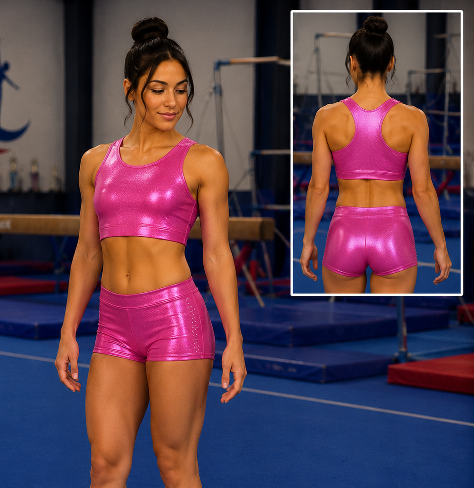 Lil'Fox Pink Shiny Mystique Crop Set with Rhinestones