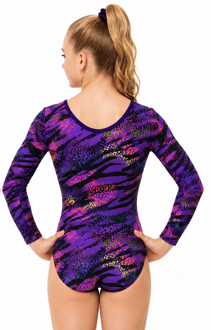 Lil'Fox Purple Jungle Long Sleeve Gymnastics Leotard