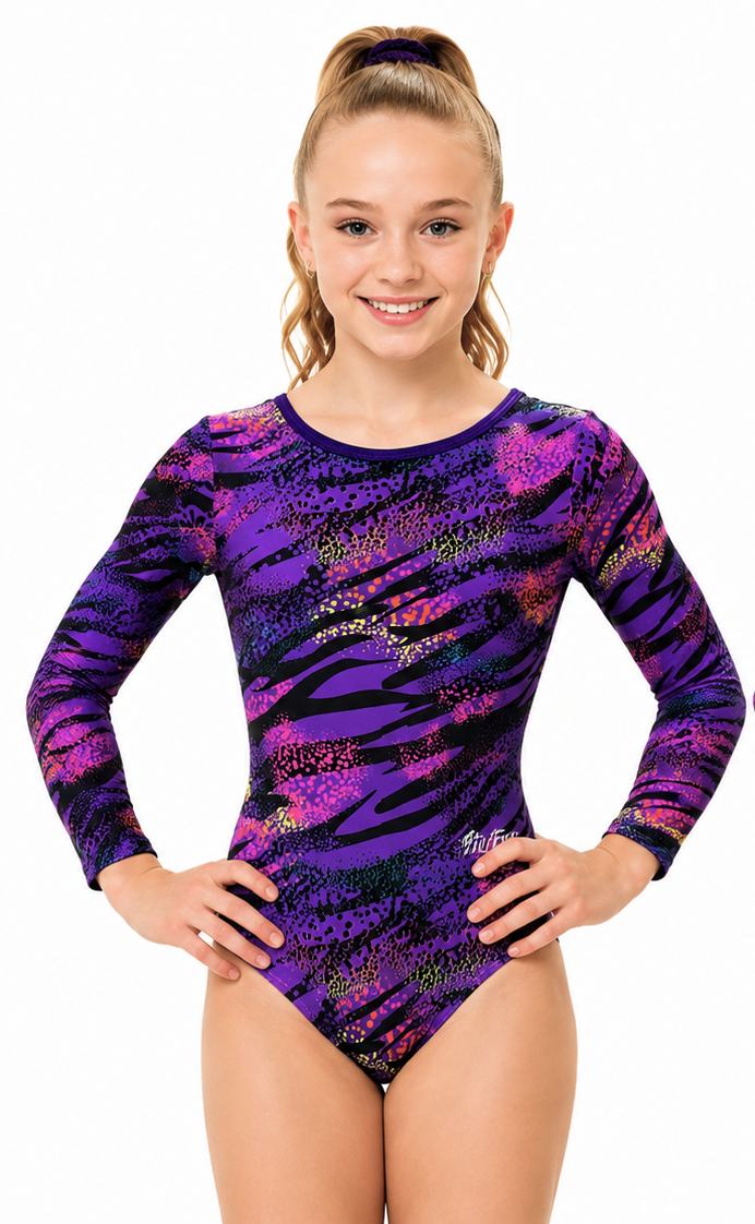 Lil'Fox Purple Jungle Long Sleeve Gymnastics Leotard