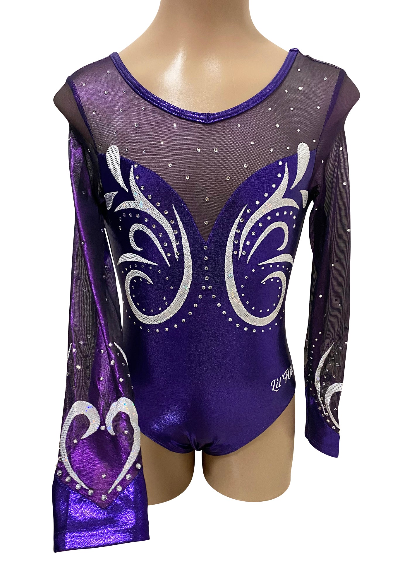 Lil'Fox Purple Sweetheart Long Sleeve Gymnastics Leotard with Crystals