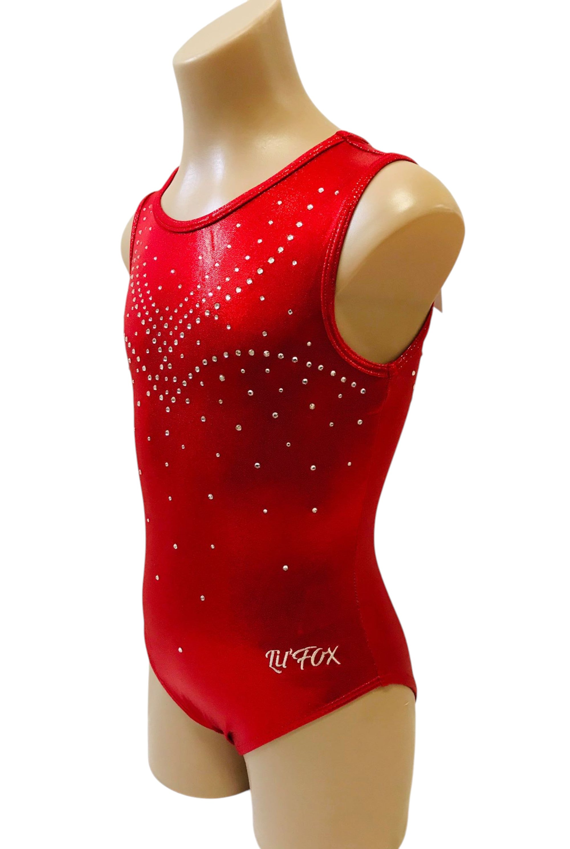 Lil'Fox Red Glitz Shiny Mystique Gymnastics Leotard with Crystals