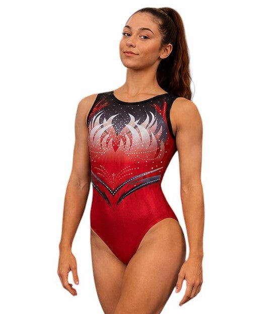 Lil'Fox Red & Grey Phoenix Sleeveless Gymnastics Leotard