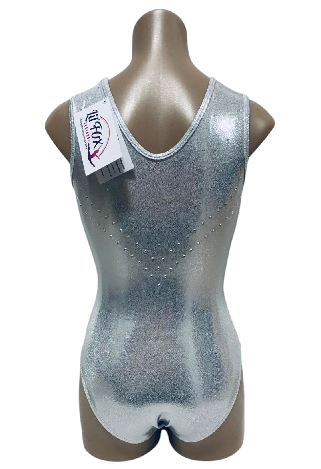 Lil'Fox Silver Shiny Glitz Gymnastics Leotard with Crystals
