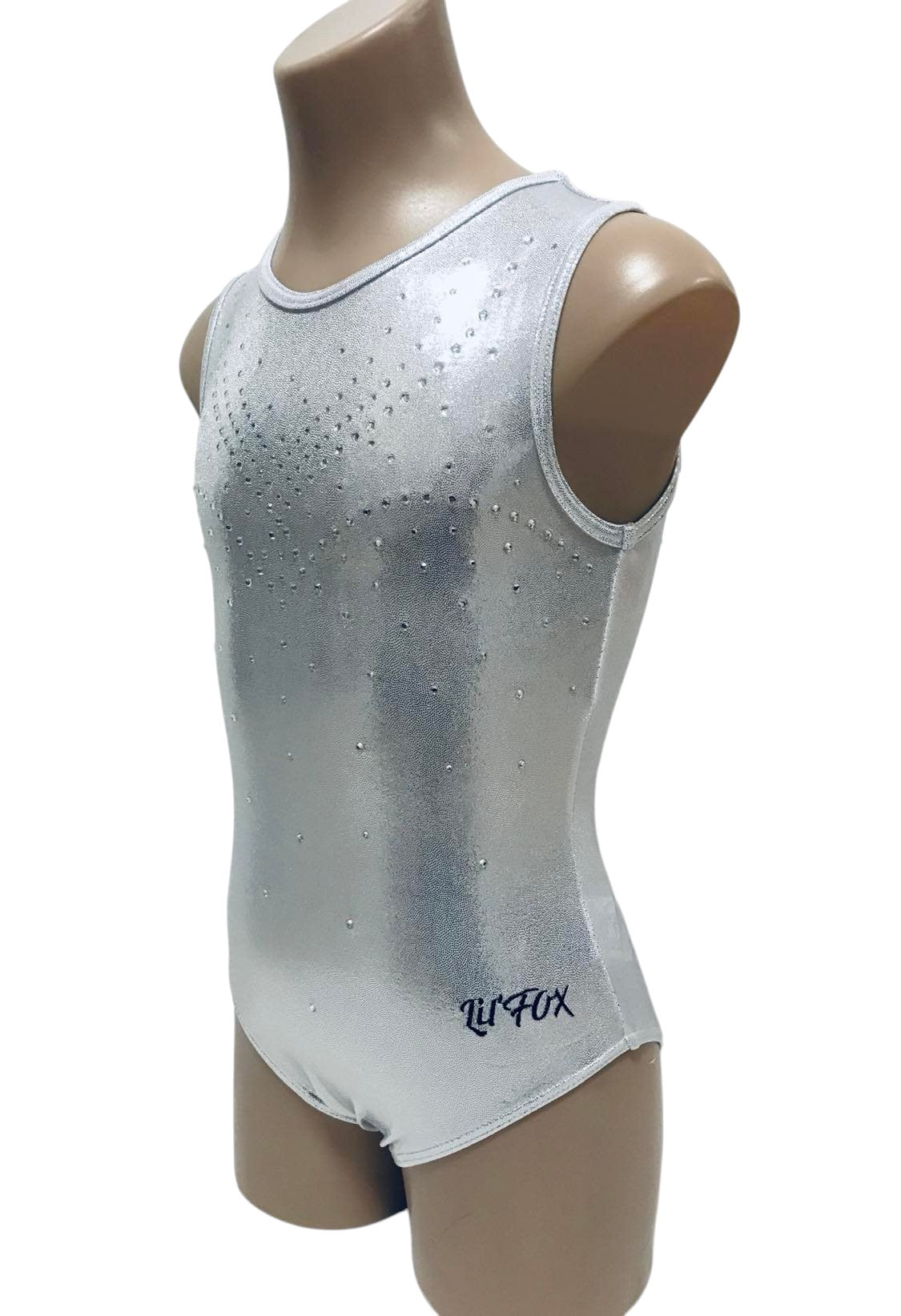 Lil'Fox Silver Shiny Glitz Gymnastics Leotard with Crystals